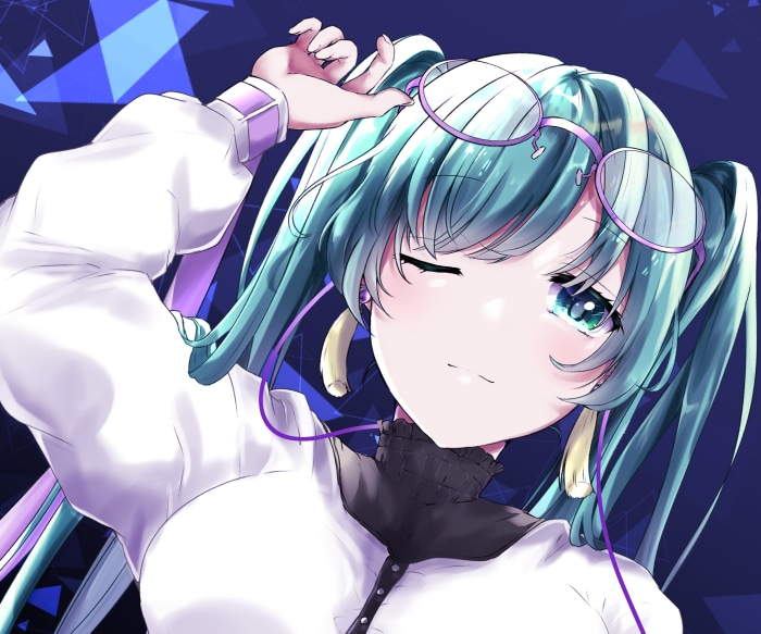 Hatsune Miku from Vocaloid wearing glasses