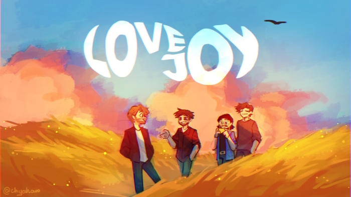 Lovejoy characters in a field at sunset