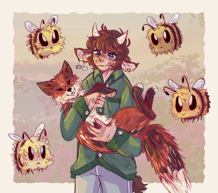 Character with fox and bees