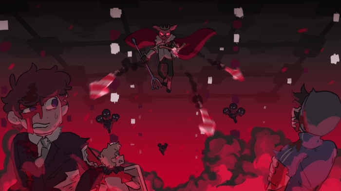 Technoblade, Tubbo, Quackity, and TommyInnit in a battle