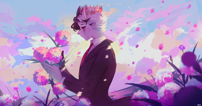 Ranboo from Dream SMP holding flowers