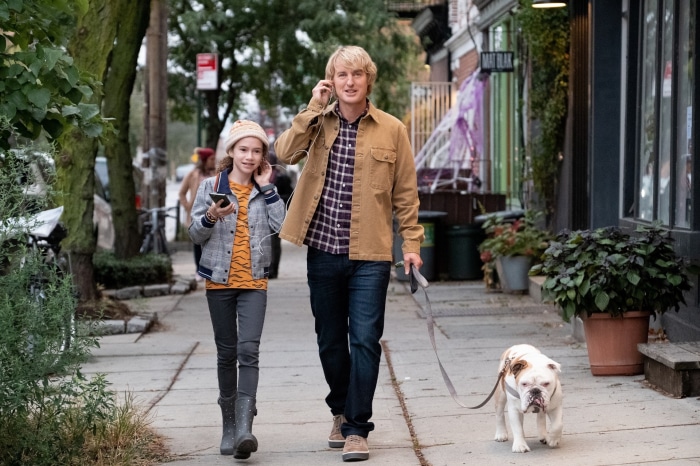 Owen Wilson and girl walking dog