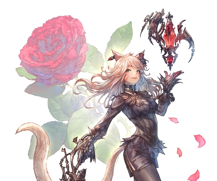 Miqo'te from Final Fantasy XIV with a rose