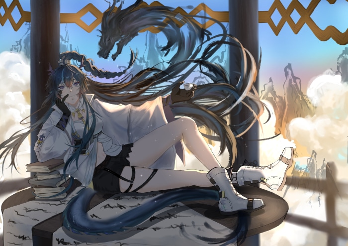 Ling from Arknights with a dragon