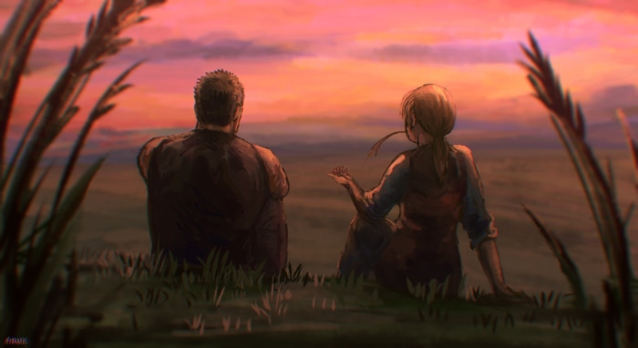 Guts and Judeau from Berserk watching a sunset