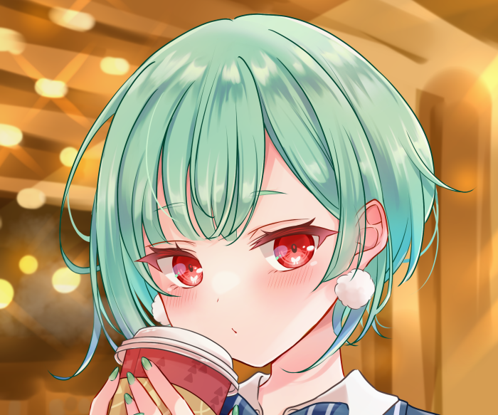 Uruha Rushia from Hololive holding a coffee cup