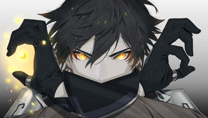 Zhongli from Genshin Impact with glowing eyes