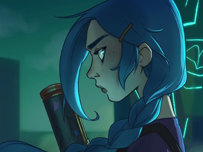 Jinx from Arcane holding a weapon