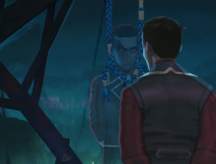 Silco from Arcane looking at his reflection