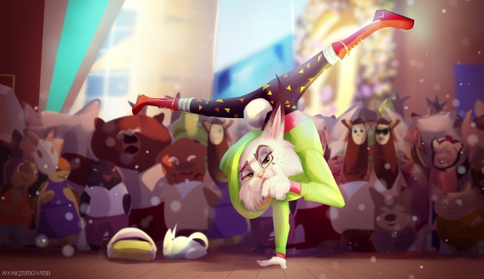 Ash from Sing 2 performing a handstand