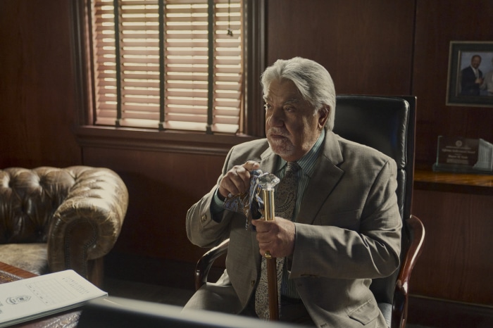 Bruce McGill as Reacher in an office