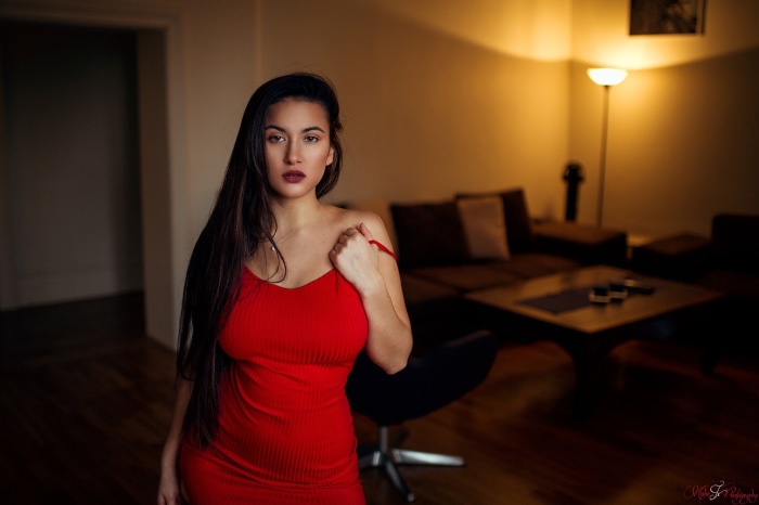 Woman in red dress