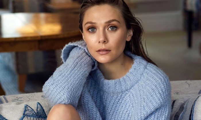 Elizabeth Olsen in a blue sweater