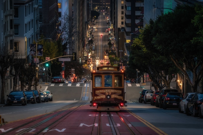 Cable Car on a Steep Street in San Francisco