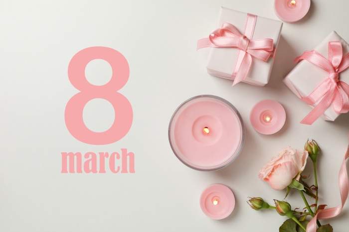 8 March with gifts and candles