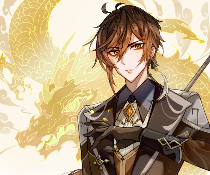 Zhongli from Genshin Impact with a dragon