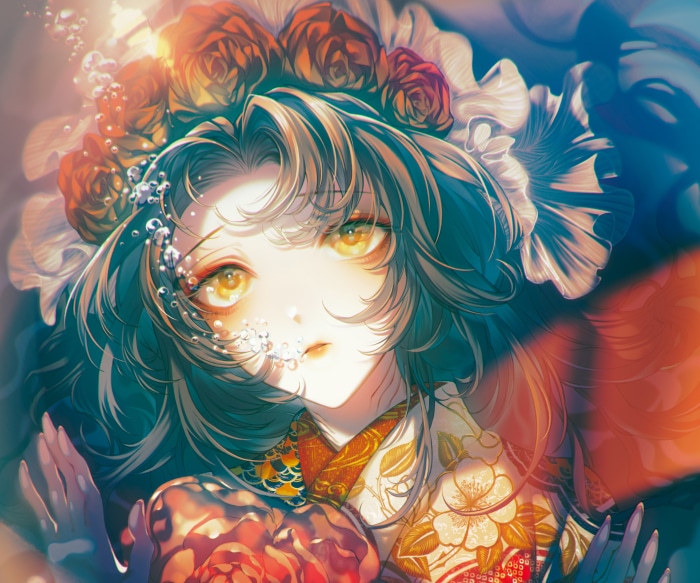 Girl with flowers and bubbles