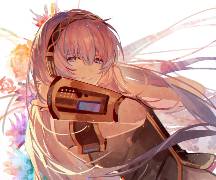 Luka Megurine Vocaloid with headphones and microphone