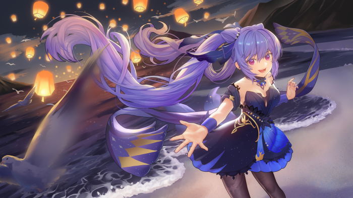 Keqing from Genshin Impact with lanterns