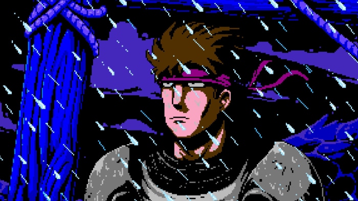 Man in armor in the rain