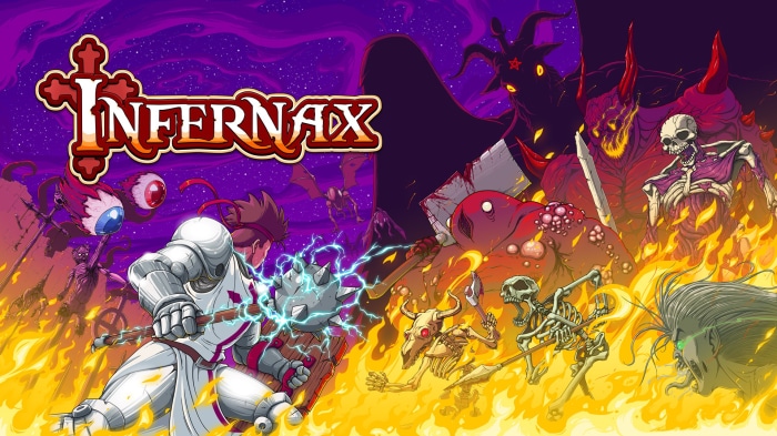 Infernax game cover art with knight and monsters