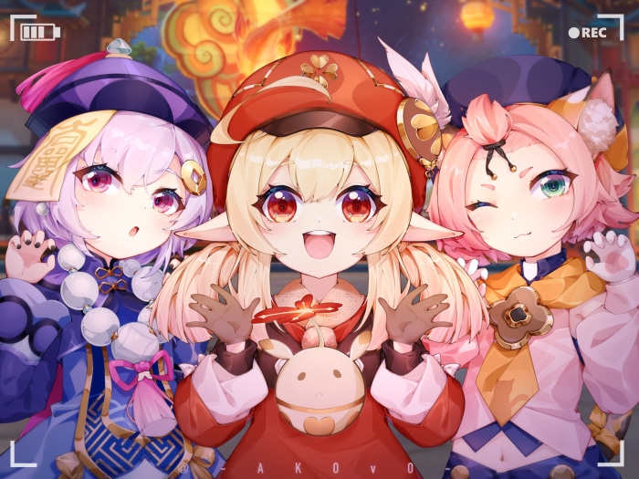 Klee, Diona, and Qiqi from Genshin Impact