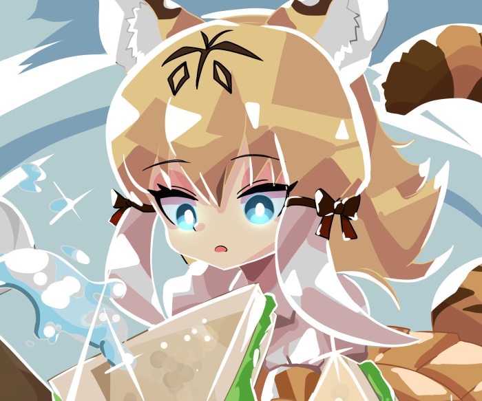 Serval from Kemono Friends making a sandwich