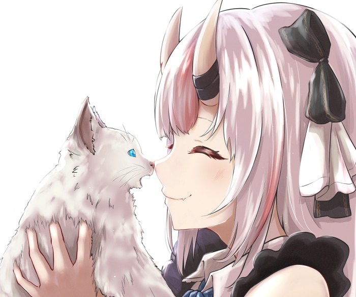 Nakiri Ayame from Hololive with a cat