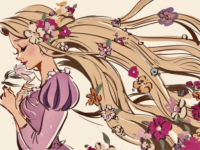 Rapunzel with Long Flowing Hair and Flowers