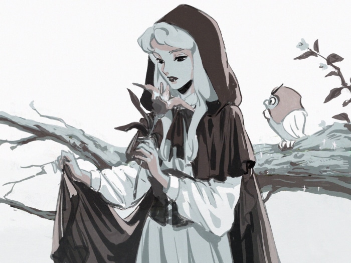 Aurora from Sleeping Beauty with an owl