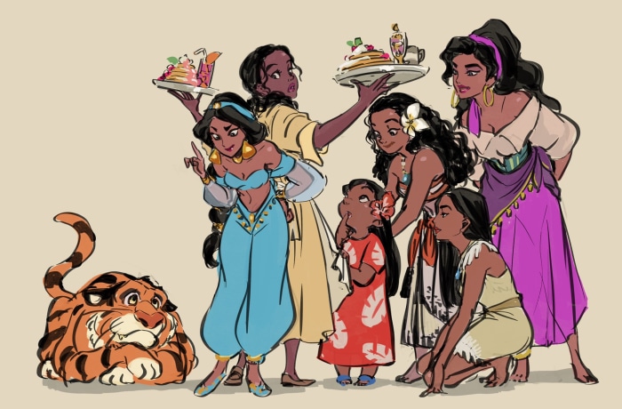 Disney Princesses with Rajah and food