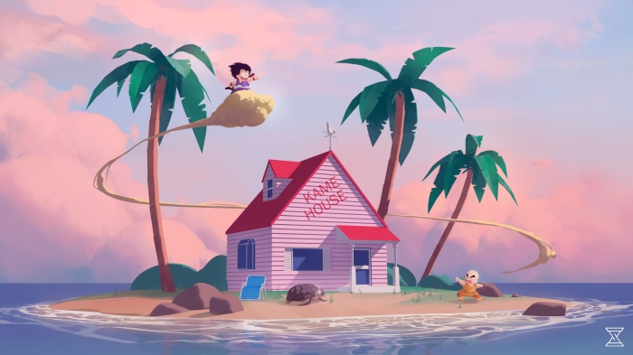 Goku and Krillin at Kame House from Dragon Ball 4K