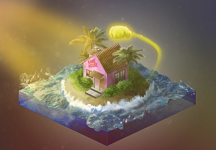 Kame House from Dragon Ball on a tropical island