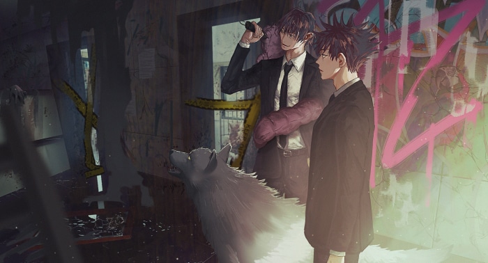 Toji and Megumi Fushiguro with a wolf