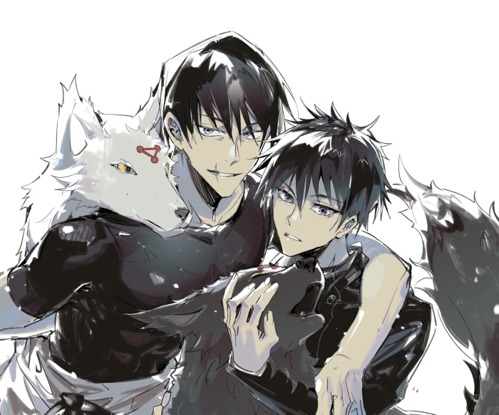 Megumi and Toji Fushiguro with wolves from Jujutsu Kaisen