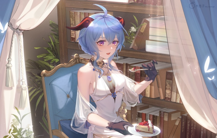 Ganyu from Genshin Impact eating cake