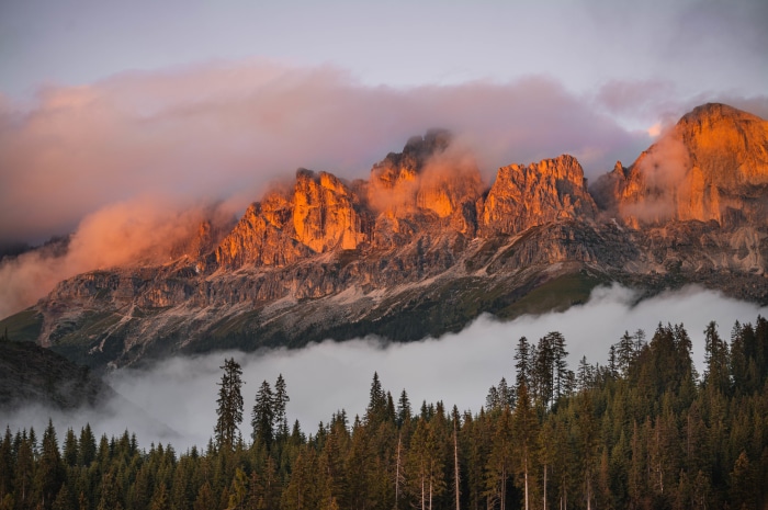 Sunset Over the Dolomites Mountains