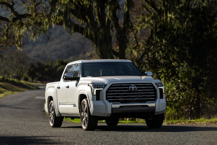 White Toyota Tundra Capstone CrewMax on a Road