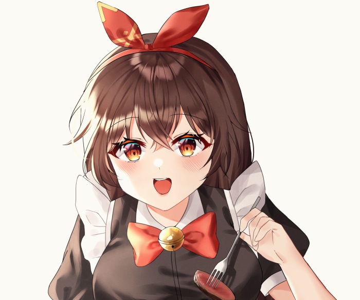 Amber from Genshin Impact eating a sausage
