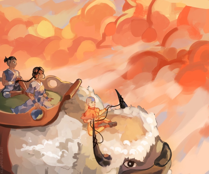 Aang, Katara, Sokka, and Appa from Avatar: The Last Airbender