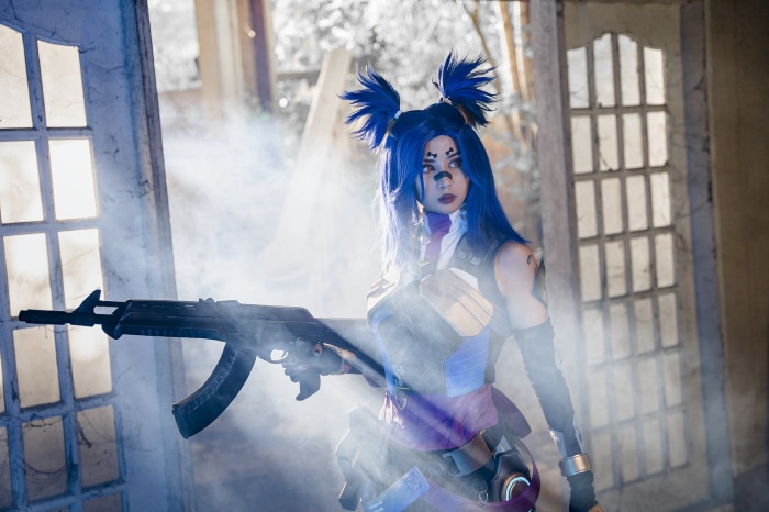Neon from Valorant Cosplay with Rifle