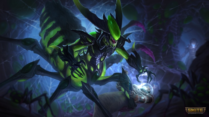 Arachne from Smite fighting a creature