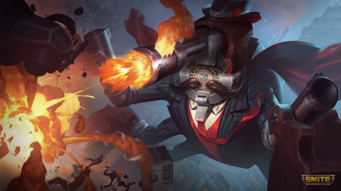 Khepri from Smite firing a cannon
