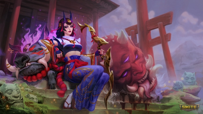 Artemis from Smite with Oni-themed elements