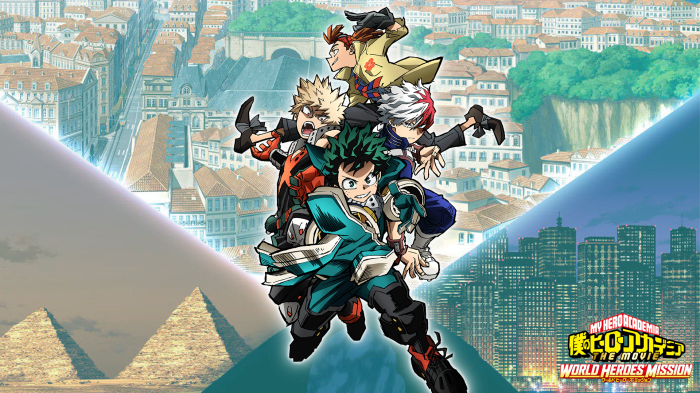 My Hero Academia: World Heroes' Mission featuring Izuku Midoriya, Katsuki Bakugou, and Shoto Todoroki