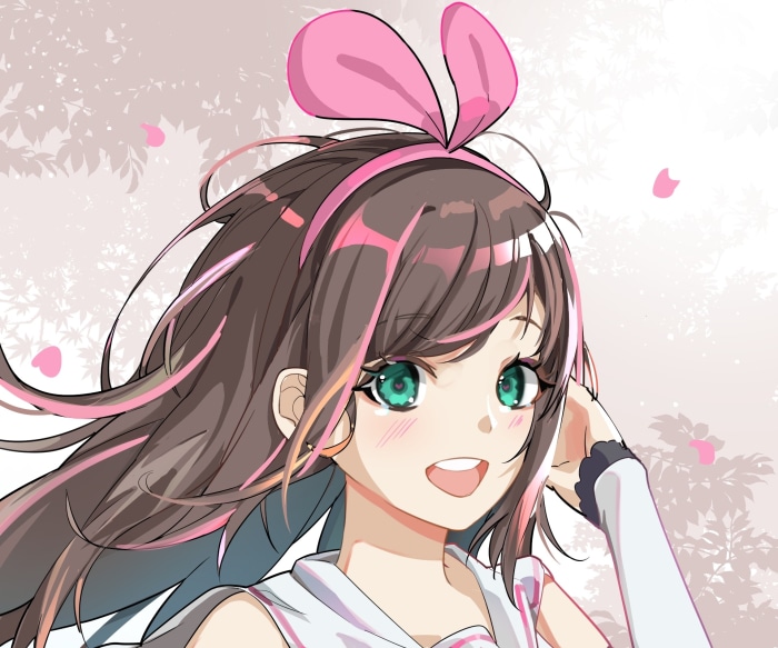 Kizuna AI with pink bunny ears