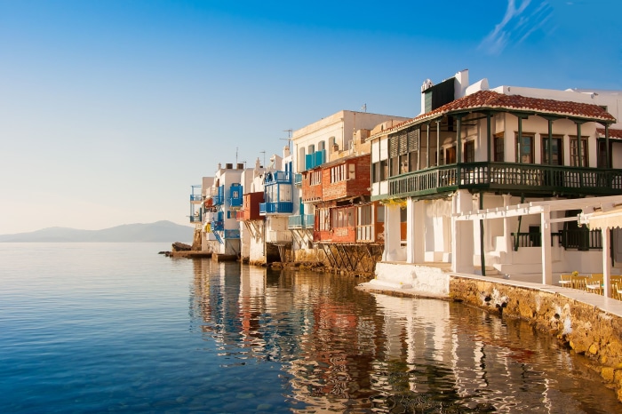 Little Venice buildings on the waterfront in Mykonos, Greece