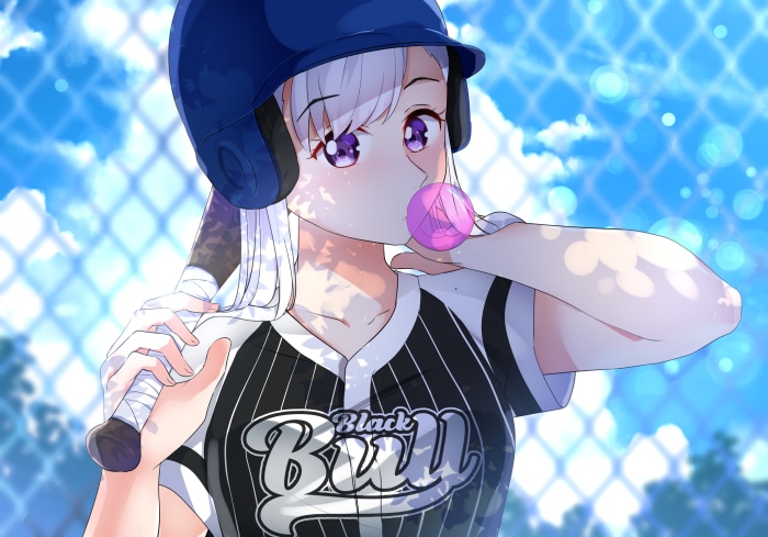 Noelle Silva from Black Clover chewing bubblegum