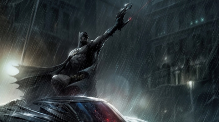 Batman from DC Comics in the rain