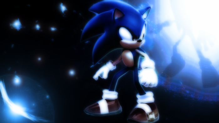 Sonic the Hedgehog in a blue, cosmic environment
